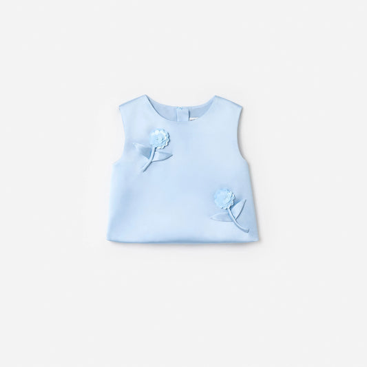 Blue Satin Sequin Flower Top