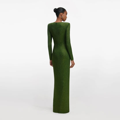 Olive Rhinestone Embellished Maxi Dress