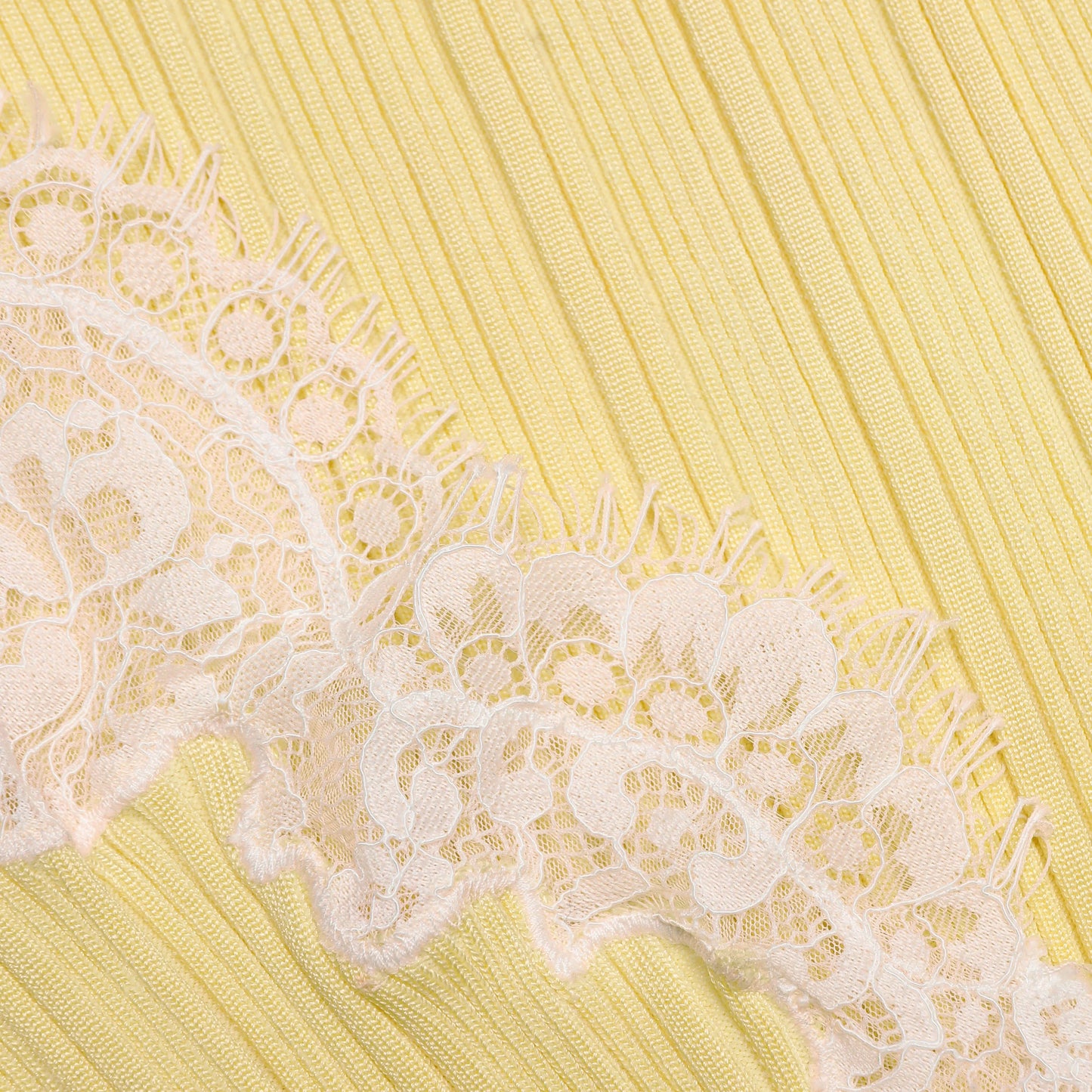 Yellow Contrast Lace Knit Top