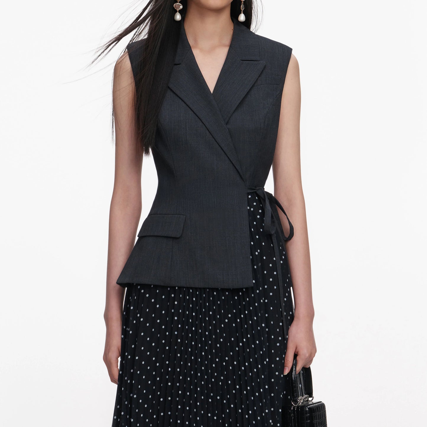 Grey Tailored Polka Dot Midi Dress