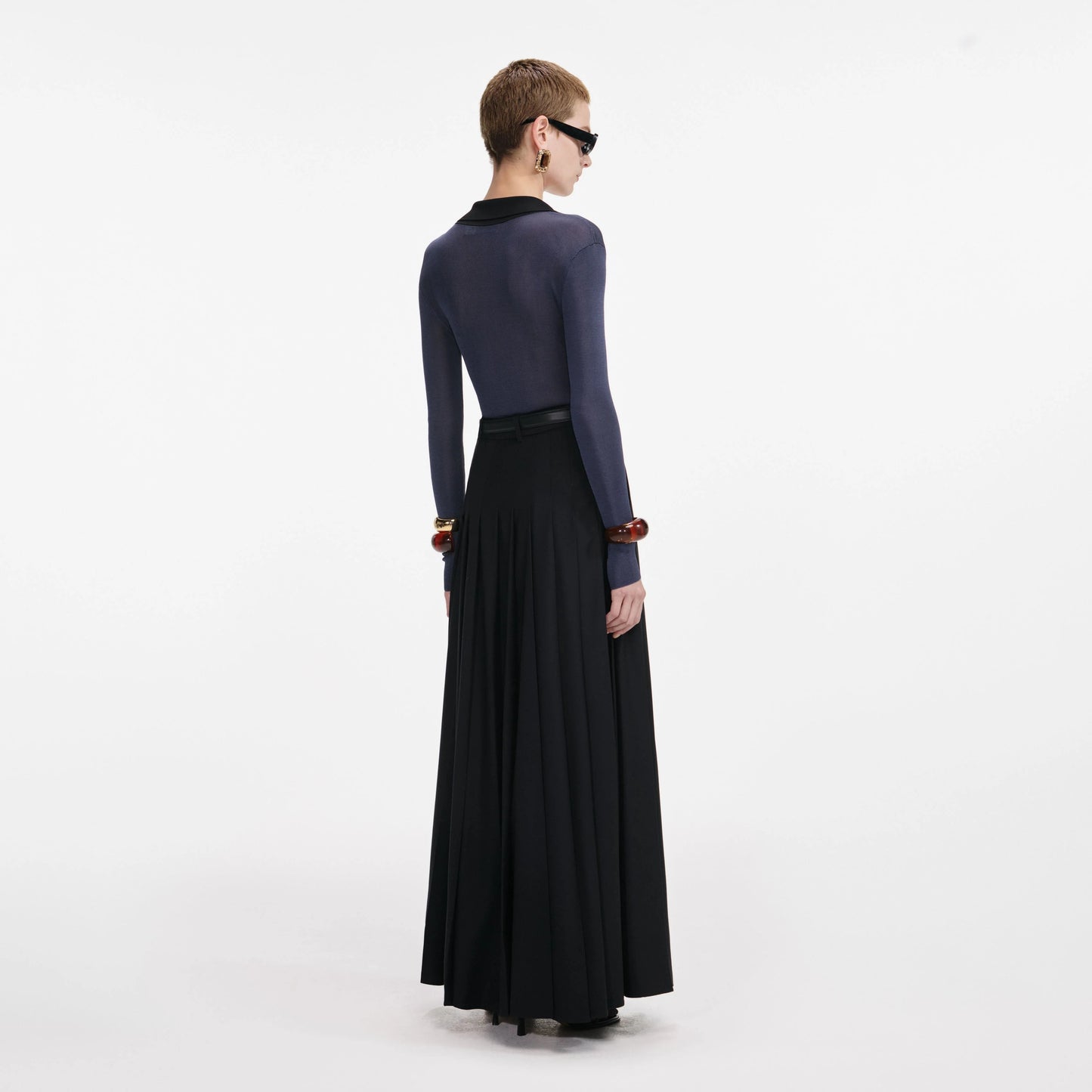 Navy Viscose Knit Bodysuit