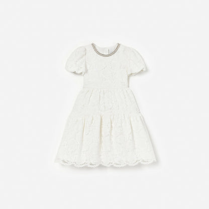 White Lace Pearl Trim Dress
