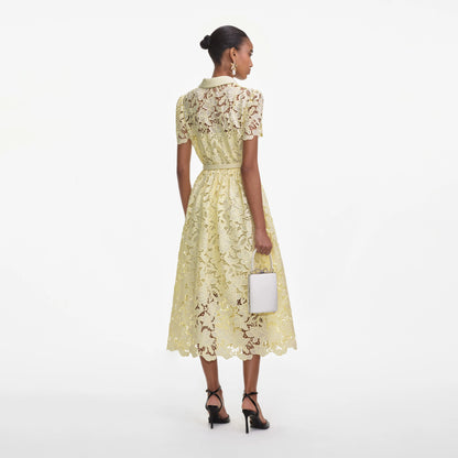 Yellow Lace Collared Midi Dress
