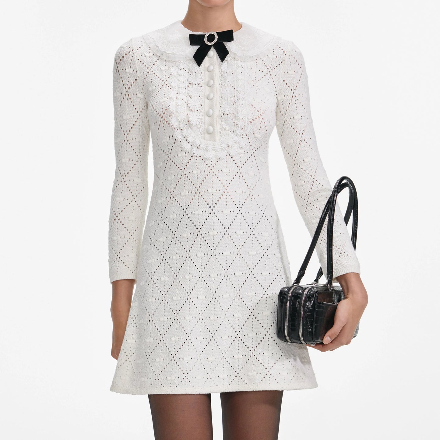 White Lace Bib Knit Mini Dress