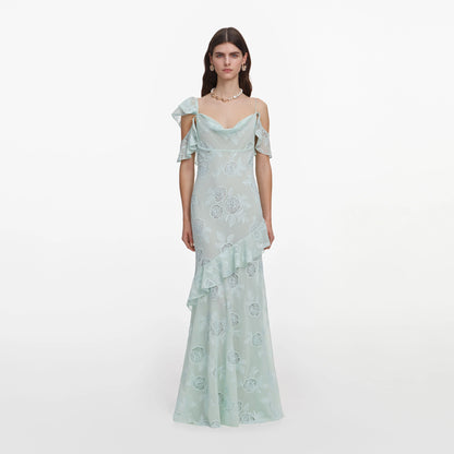 Mint Embroidered Georgette Maxi Dress