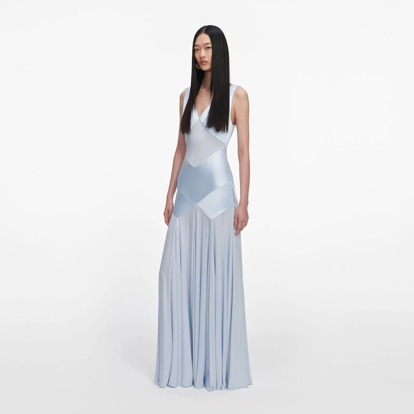 Blue Satin Jersey Maxi Dress