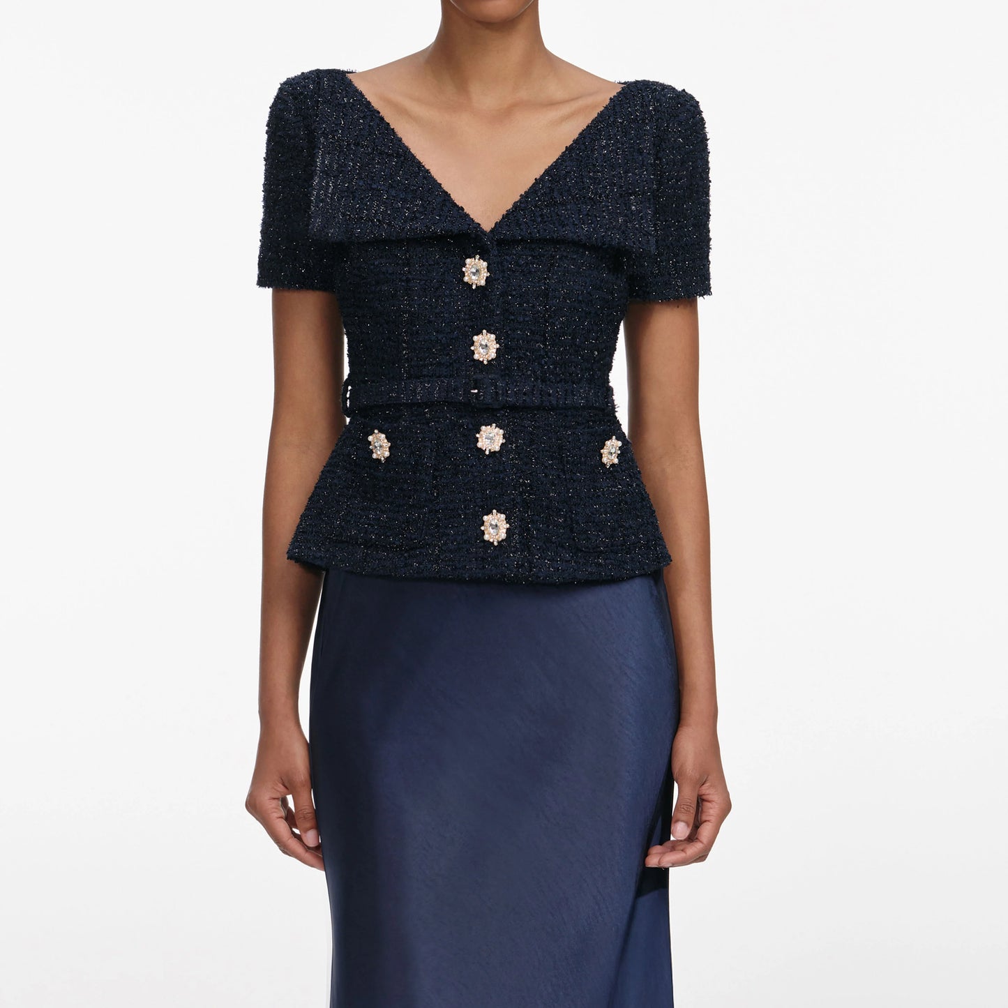 Navy Boucle Tailored Maxi Dress
