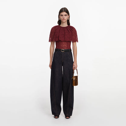 Burgundy Lace Cape Top