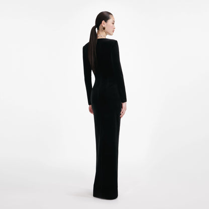 Black Velvet Embellished Maxi Dress