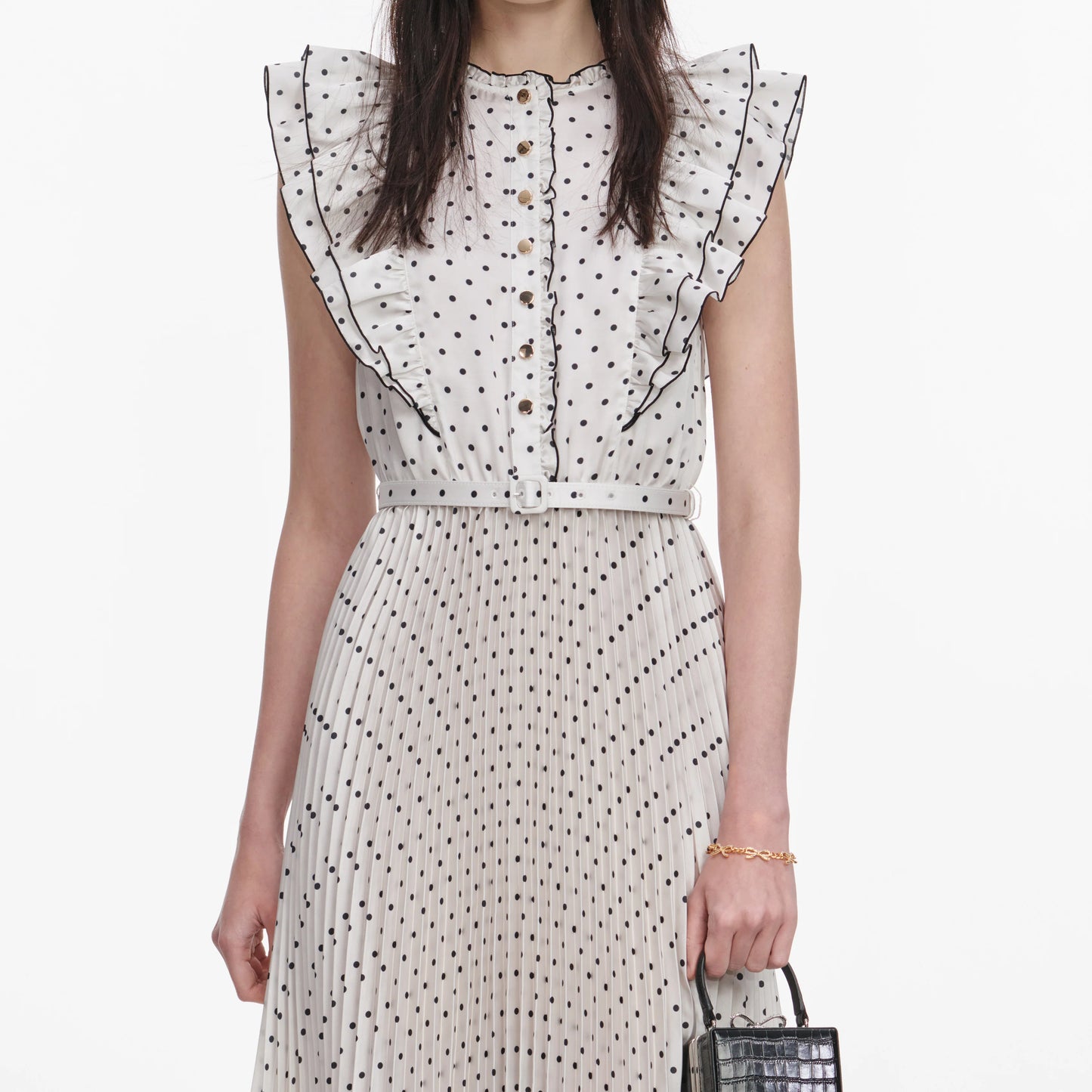 Cream Ramie Polka Dot Midi Dress