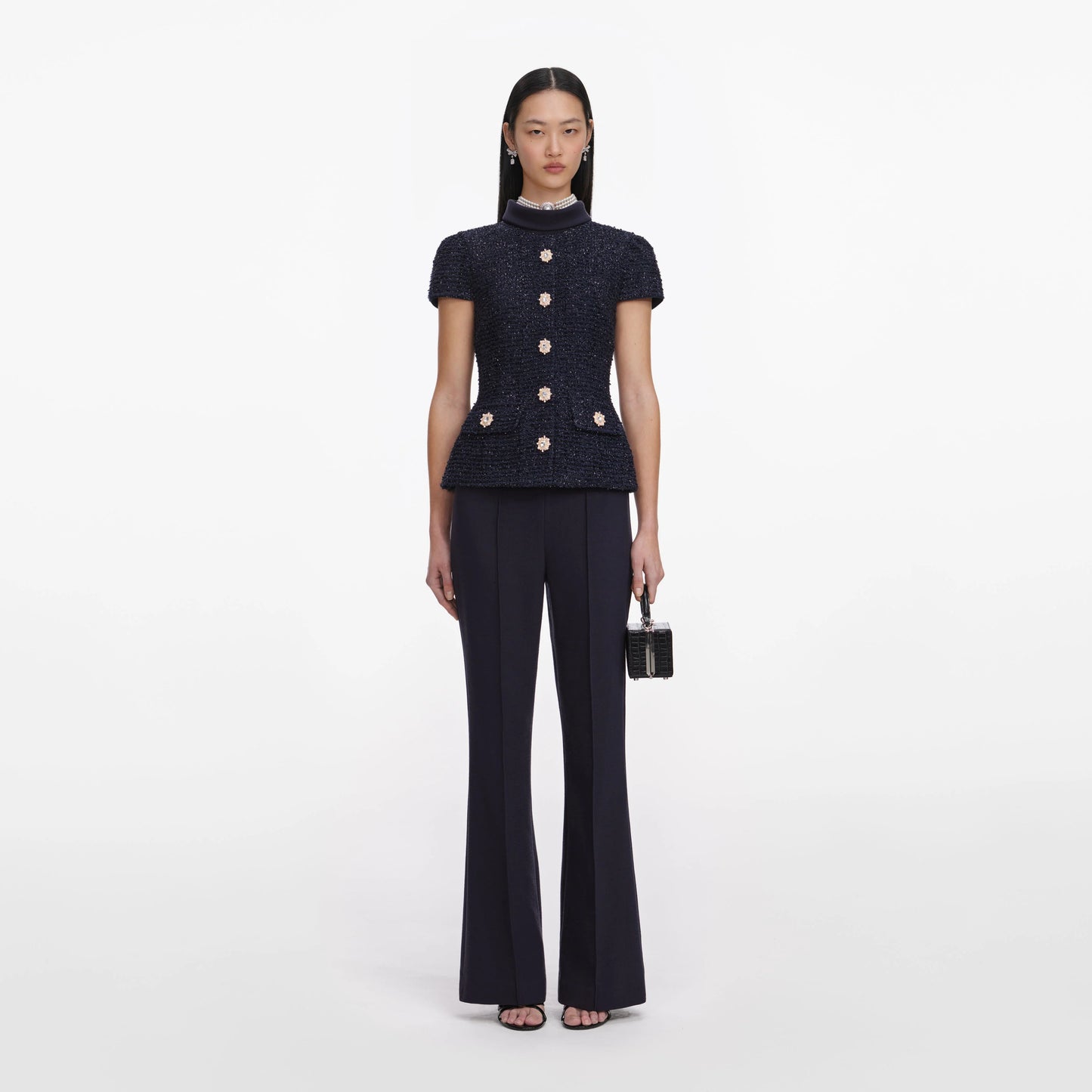Navy Metallic Boucle Jumpsuit