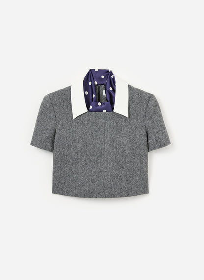 Grey Herringbone Scarf Detail Top