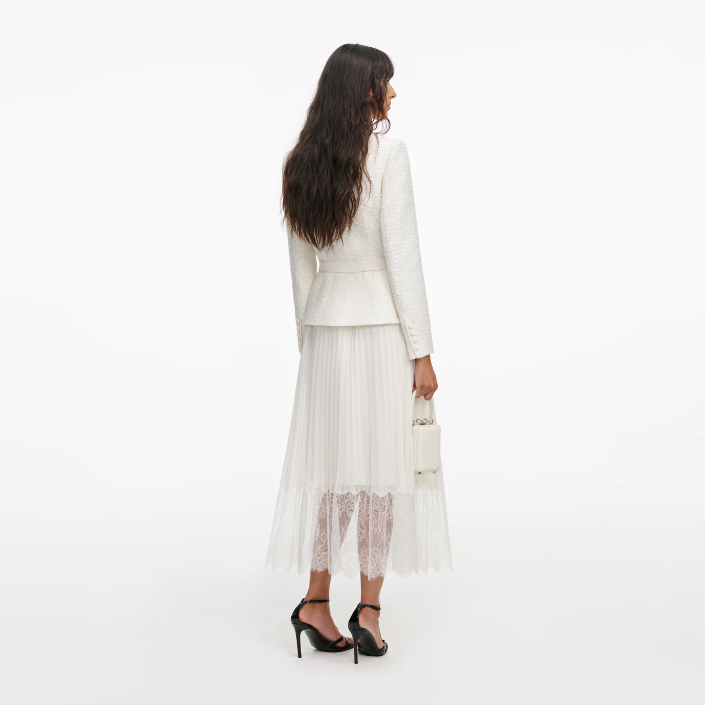 Cream Tailored Boucl¨¦ And Chiffon Midi Dress