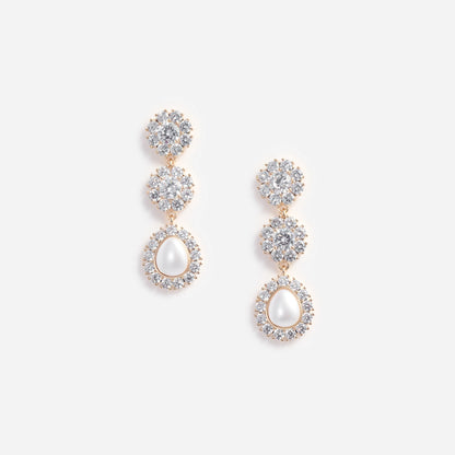 Gold Crystal Flower Tiered Earrings