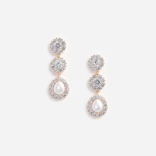 Gold Crystal Flower Tiered Earrings