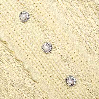 Yellow Pointelle Peplum Knit Mini Dress