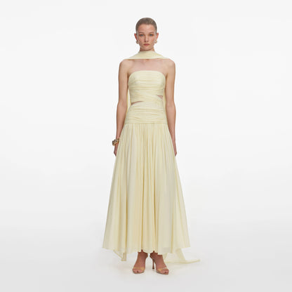Yellow Georgette Scarf Midi Dress