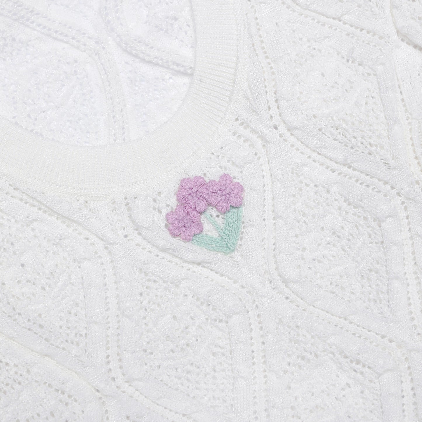 White Pointelle Embroidered Knit Mini Dress