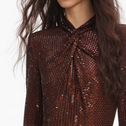 Brown Rhinestone Maxi Dress
