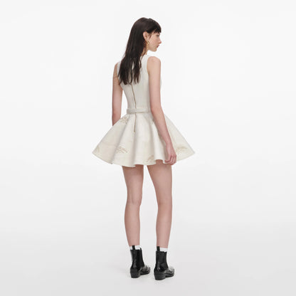 Cream Broderie Denim Sleeveless Mini Dress