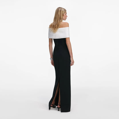 Black Crepe Flower Maxi Dress