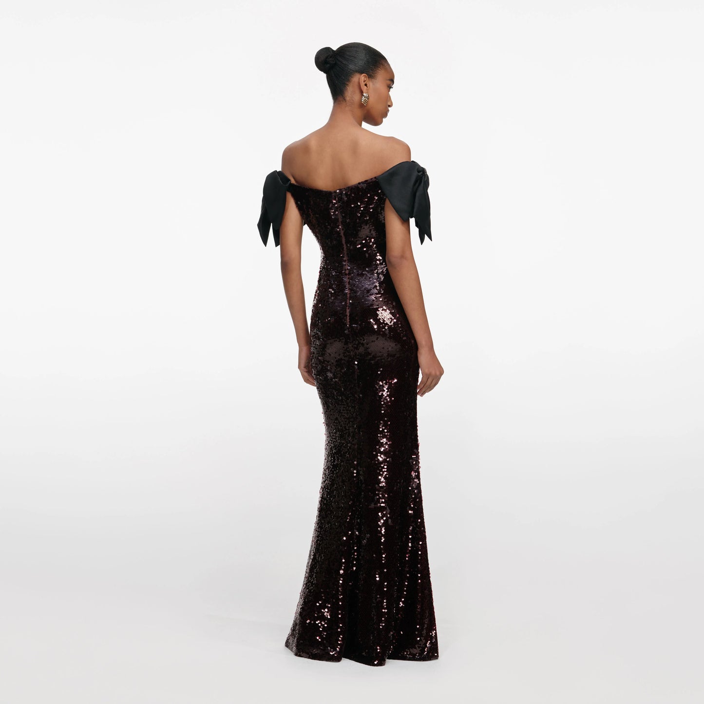Brown Sequin Bow Maxi Dress