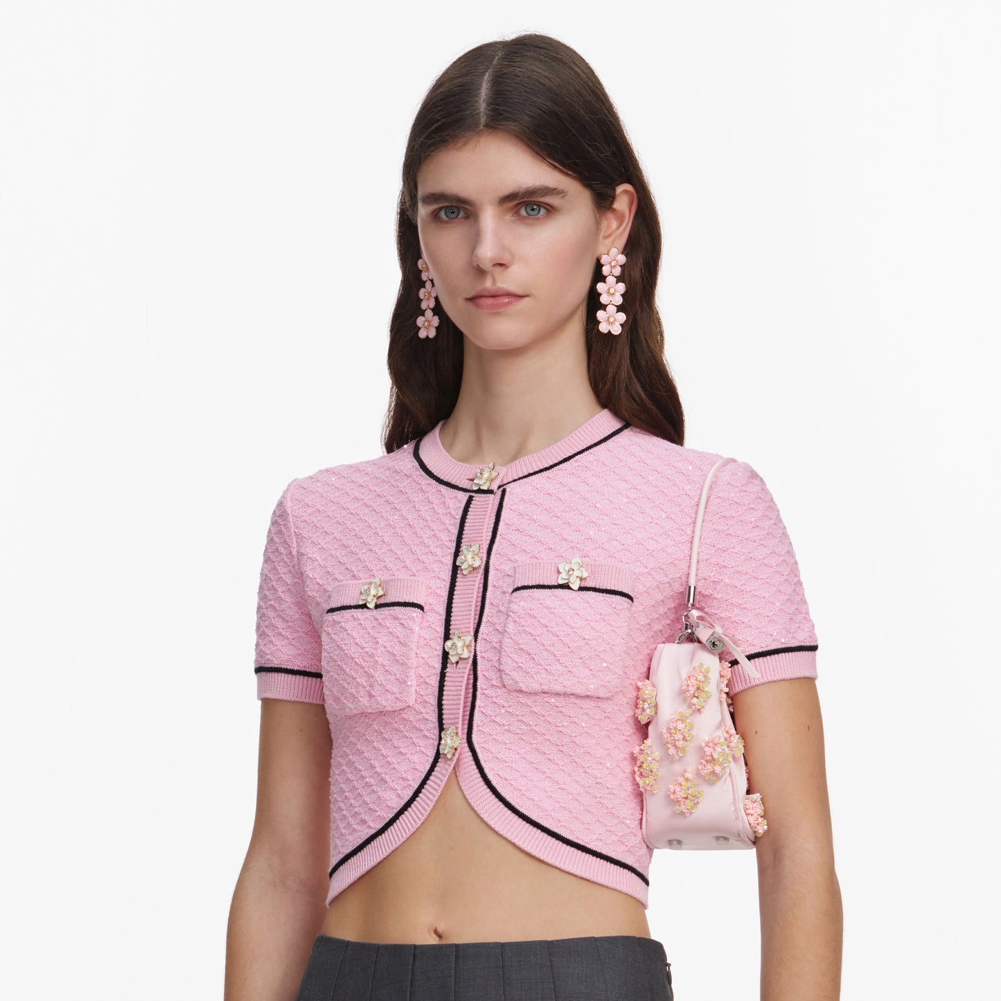 Pink Flower Knit Top