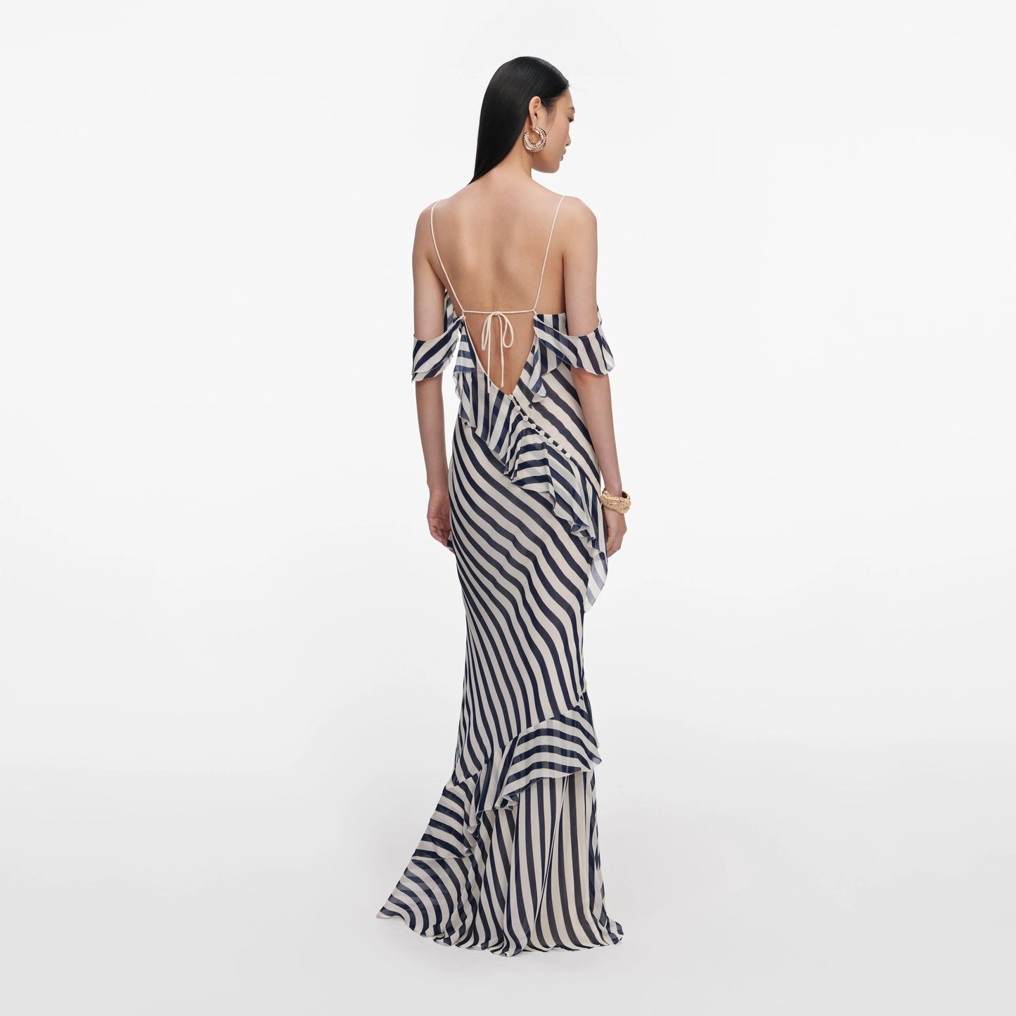 Navy Stripe Georgette Maxi Dress