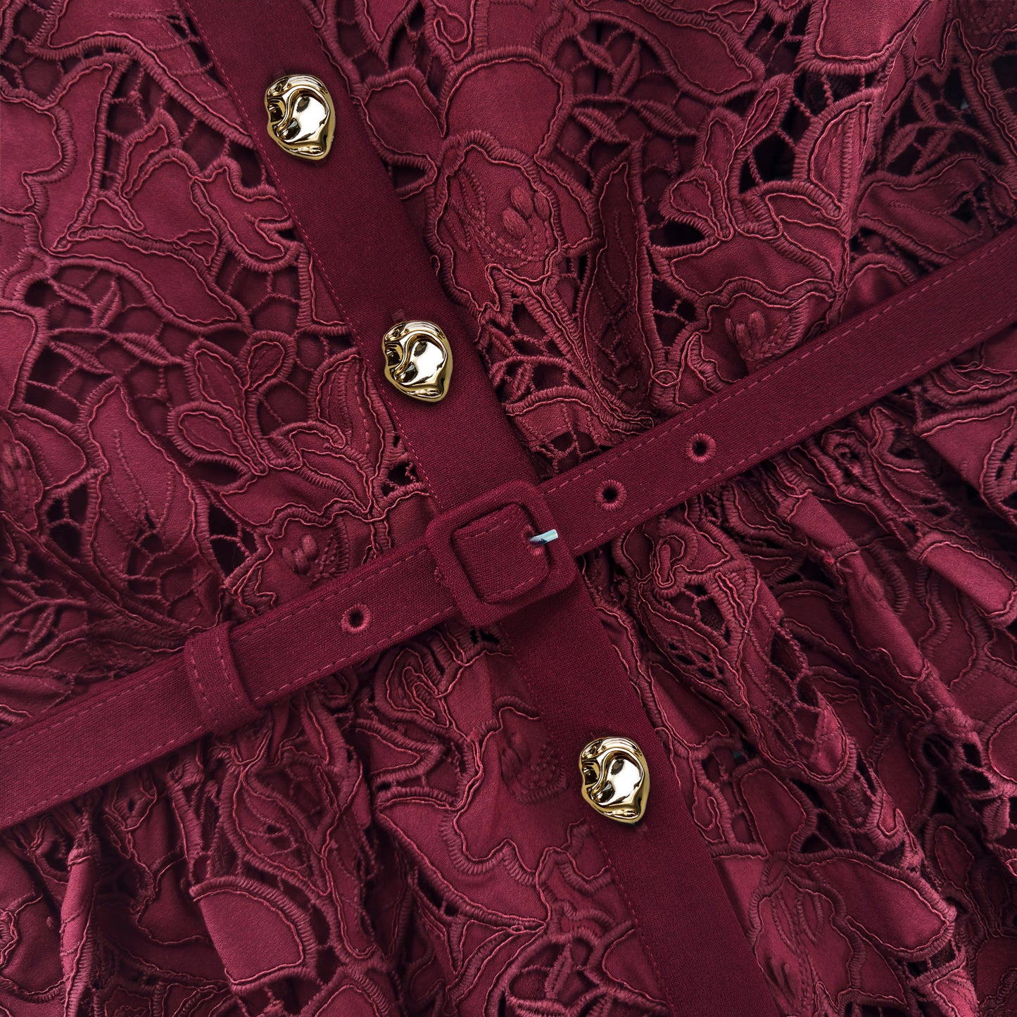 Burgundy Lace Collared Midi Dress