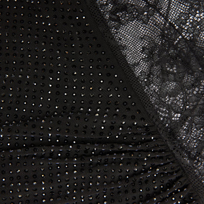 Black Rhinestone Mesh Cut Out Mini Dress