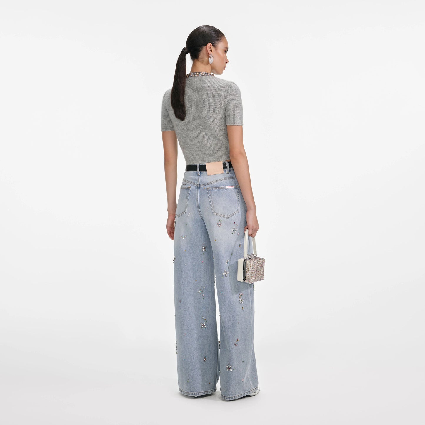 Grey Embellished Trim Knit Top