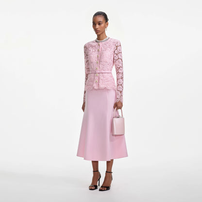 Pink Tailored Lace Midi Dress