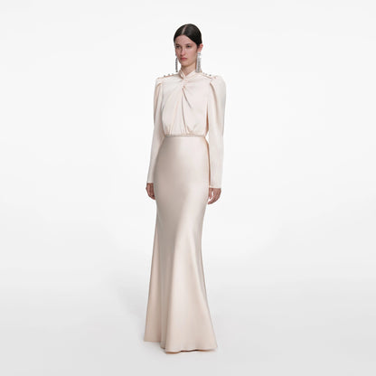 Champagne Satin Maxi Dress