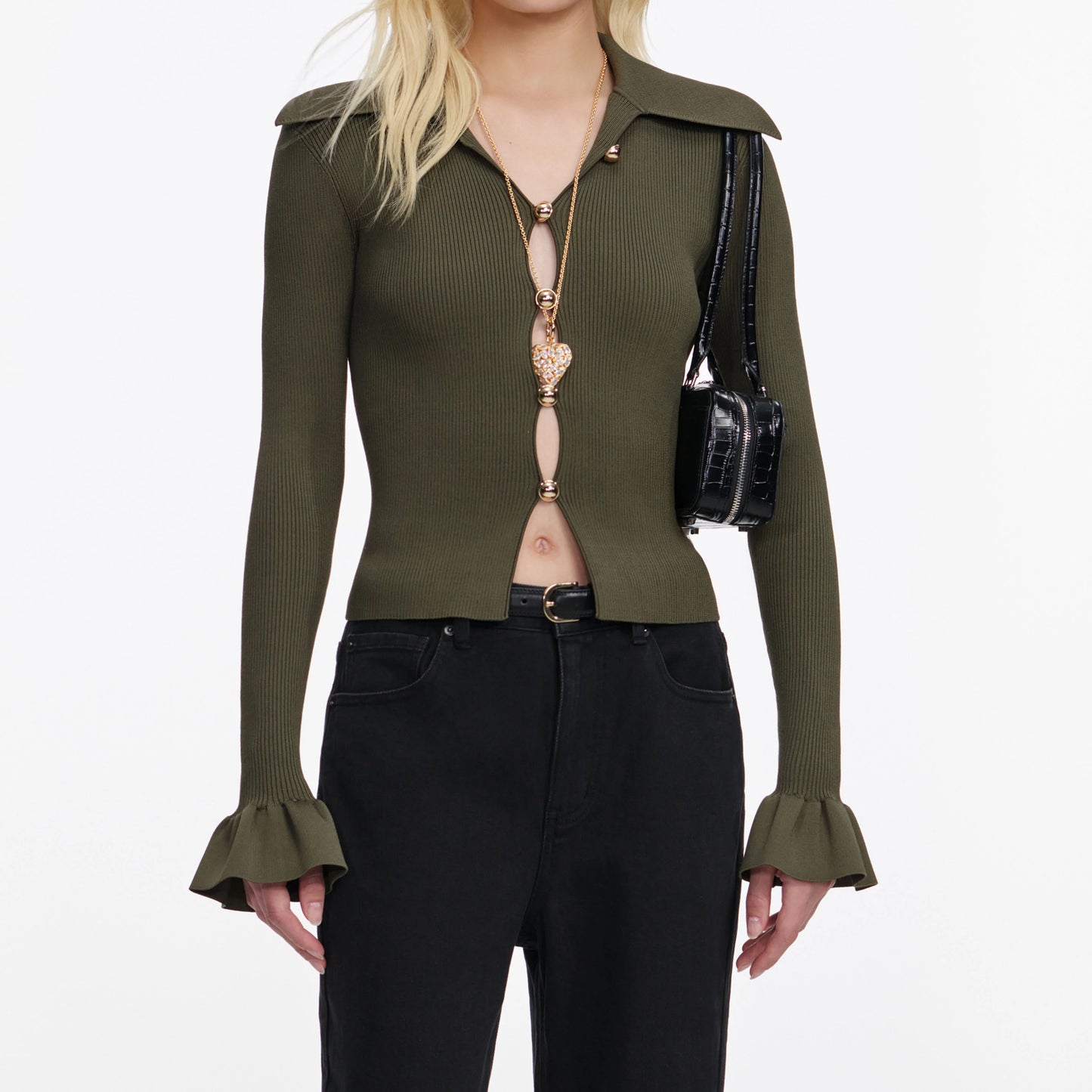Khaki Button Down Knit Top