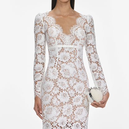 White Floral Lace Midi Dress