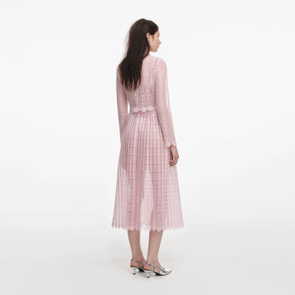 Pink Organza Lace Midi Dress