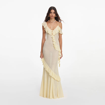 Yellow Ruffle Knit Maxi Dress