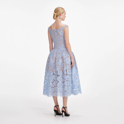 Blue Floral Lace Midi Dress