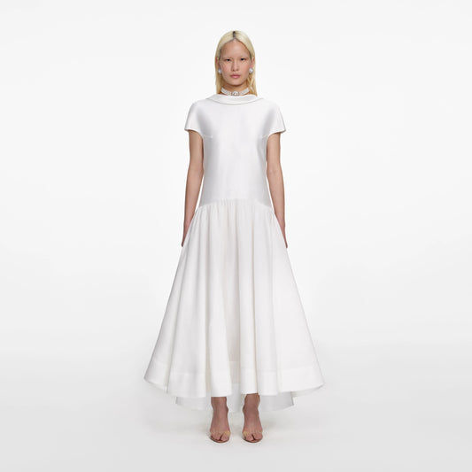 White Satin Ramie Midi Dress