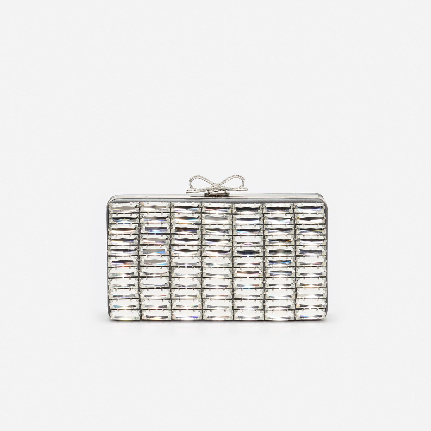 Grey Satin Crystal Clutch Bag