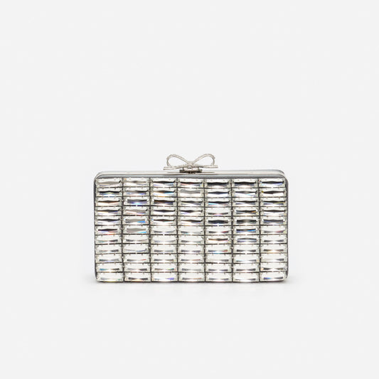 Grey Satin Crystal Clutch Bag