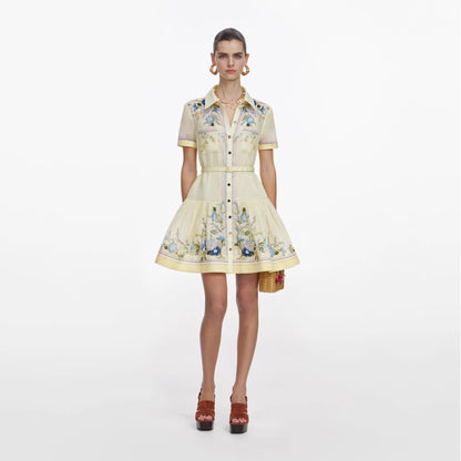 Yellow Floral Organza Mini Dress