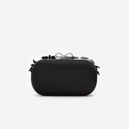Black Satin Floral Crystal Clutch Bag