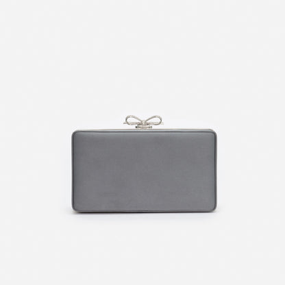 Grey Satin Crystal Clutch Bag