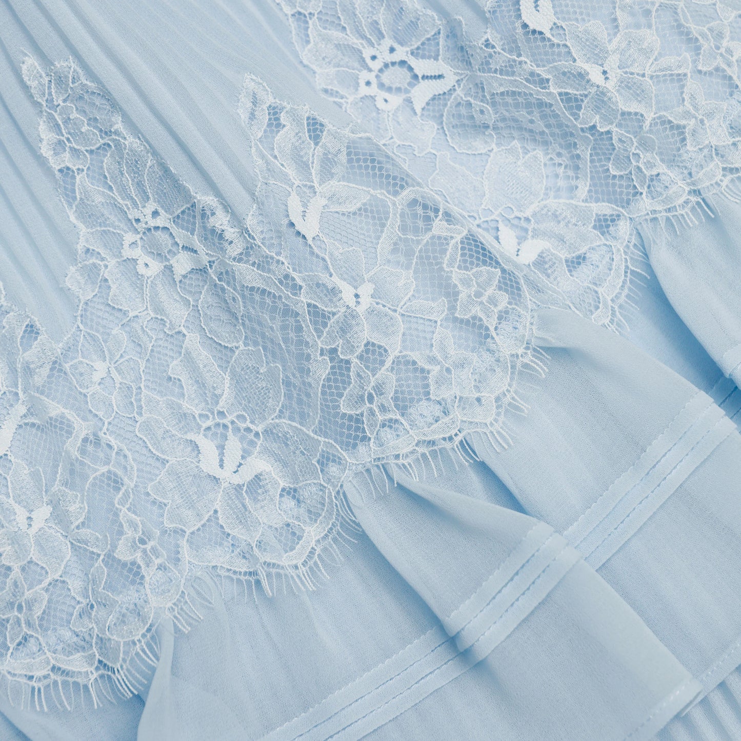 Blue Chiffon Lace Tiered Midi Dress
