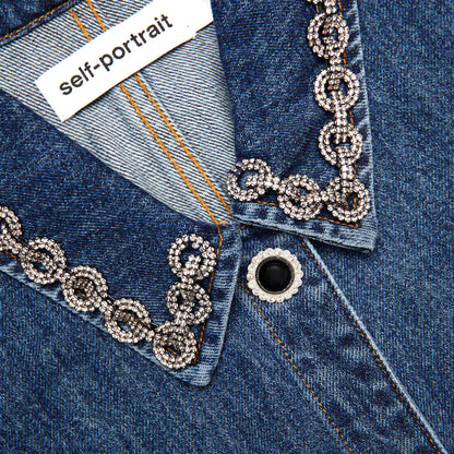 Denim Crystal Trim Collared Mini Dress