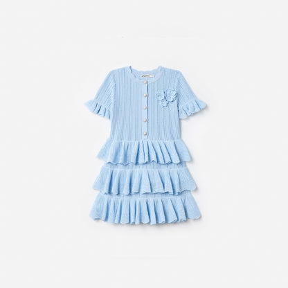 Blue Tiered Knit Dress