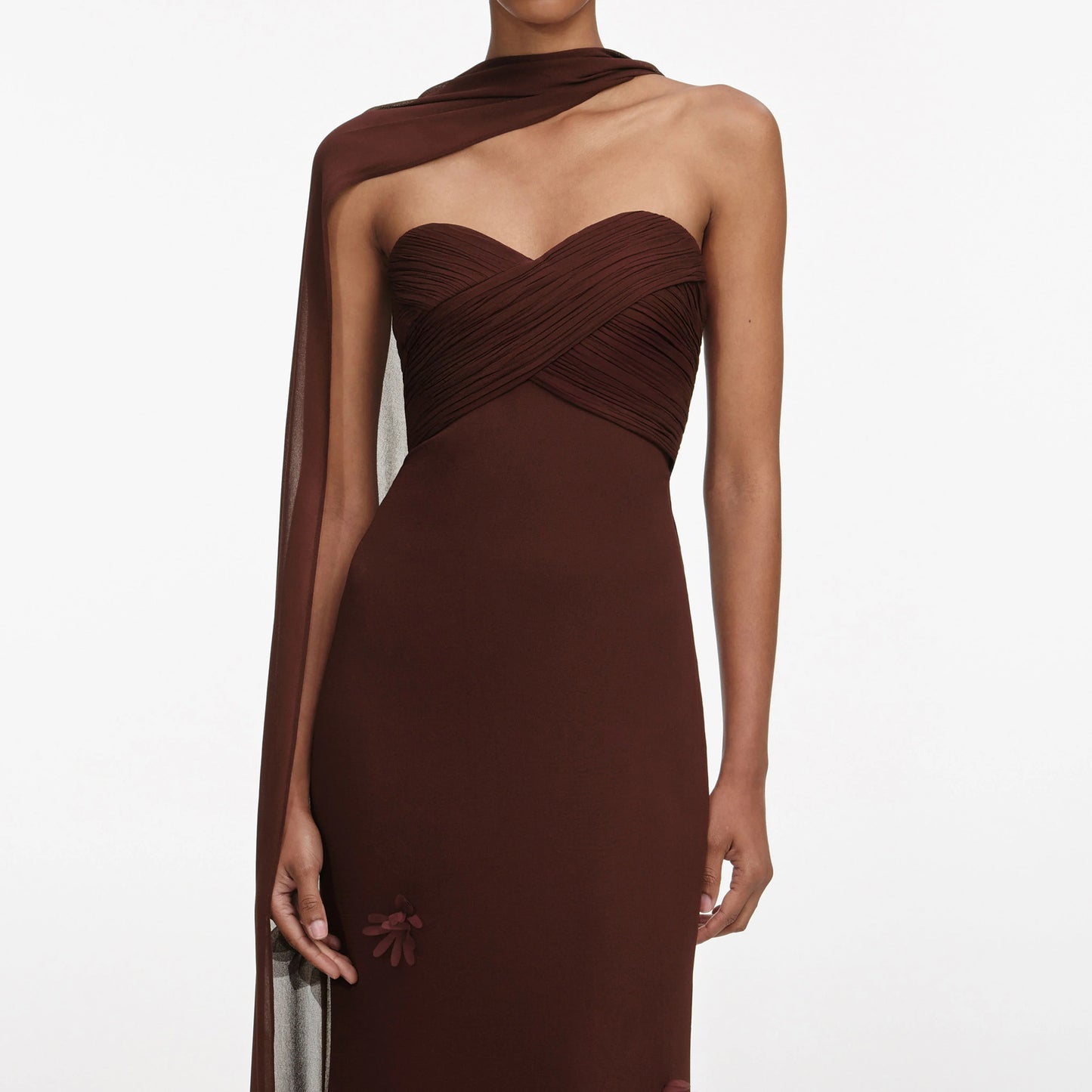 Brown Georgette Flower Maxi Dress