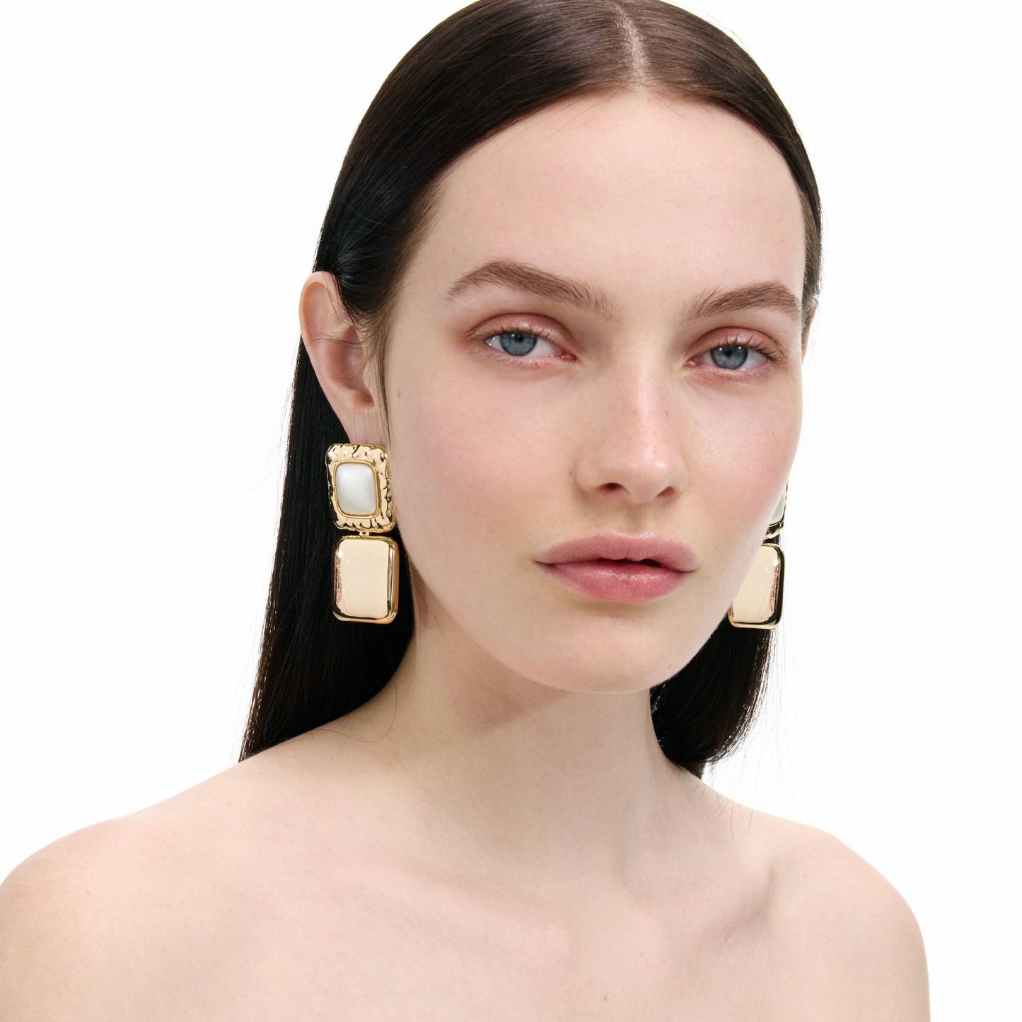 Mottled Gold Pearl Tiered Earrings