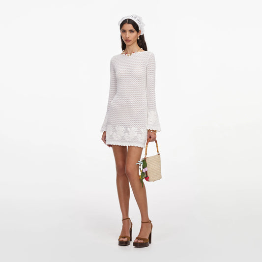 White Open Back Knitted Mini Dress